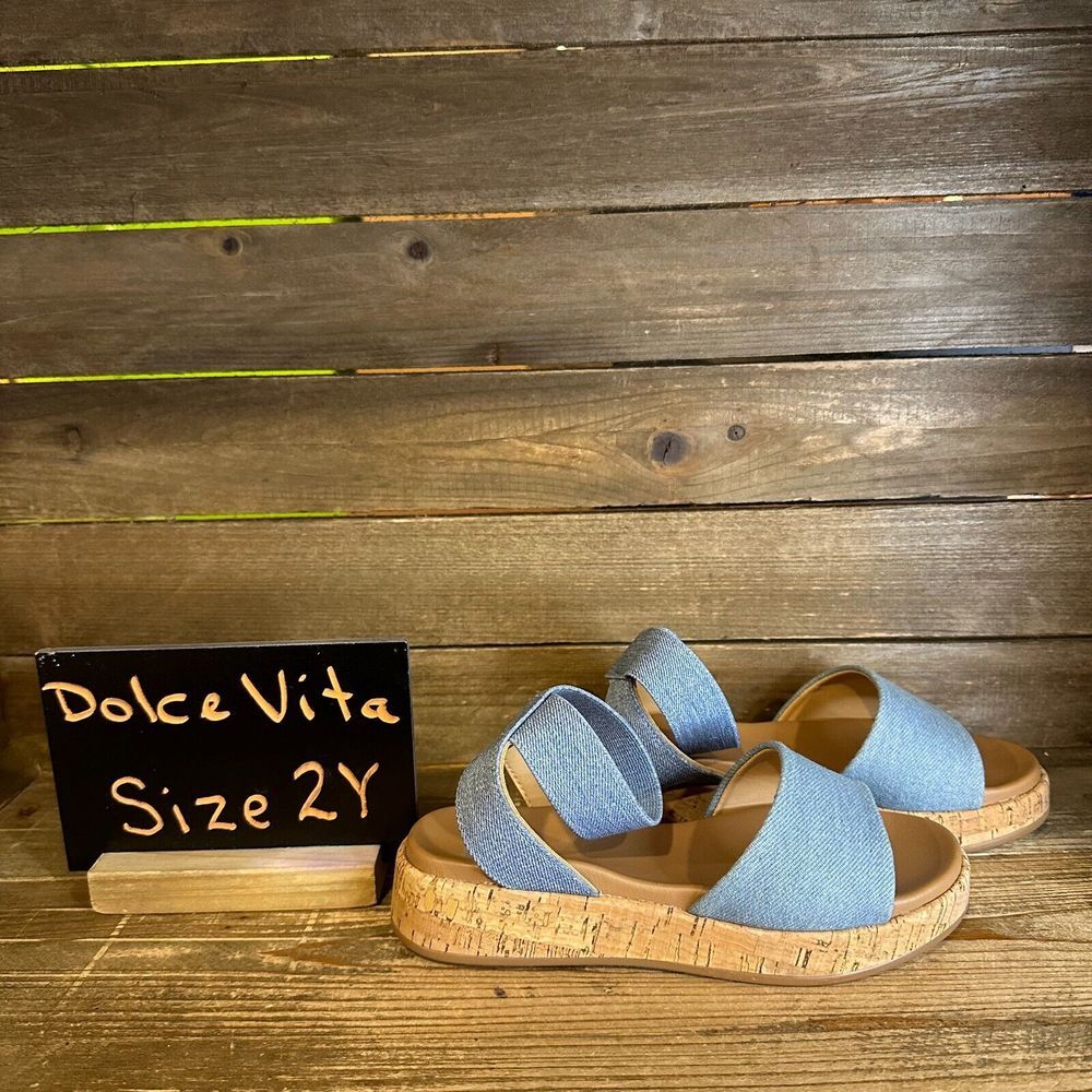New NIB Big Kids Dolce Vita Sicile Blue Denim Ankle Strap Sandals Size 2‎ Y